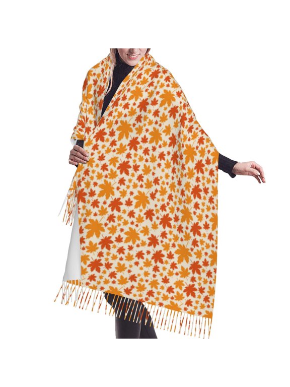 Shawl Wraps for Women - Autumn Red and Orange Maple Leaves Oversized Fall Winter Fashion Blanket Scarf for Women