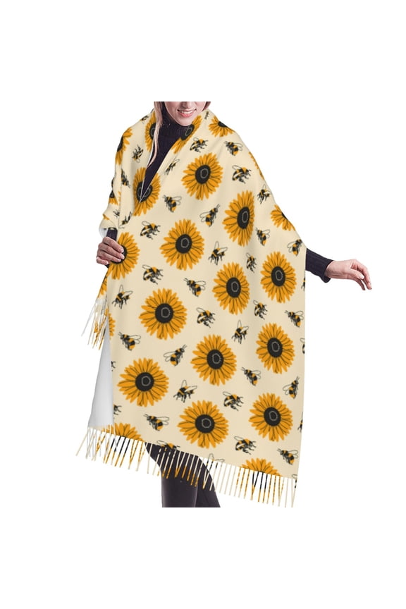 Shawl Wraps for Women - Bees yellow sunflowers cute Oversized Fall Winter Fashion Blanket Scarf for Women