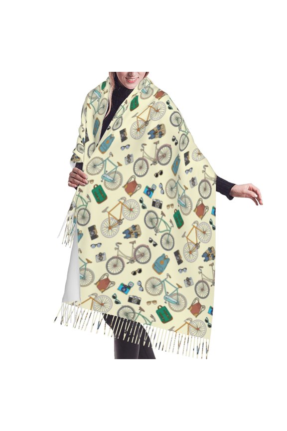 Shawl Wraps for Women - Bike Pattern Trendy Oversized Fall Winter Fashion Blanket Scarf for Women