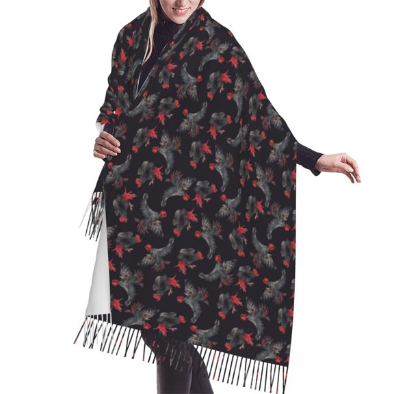 Shawl Wraps for Women - Black Roosters Oversized Fall Winter Fashion Blanket Scarf for Women