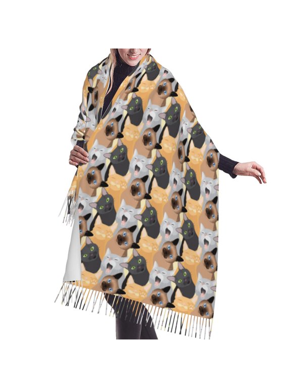 Shawl Wraps for Women - Black red Siamese gray cats Oversized Fall Winter Fashion Blanket Scarf for Women
