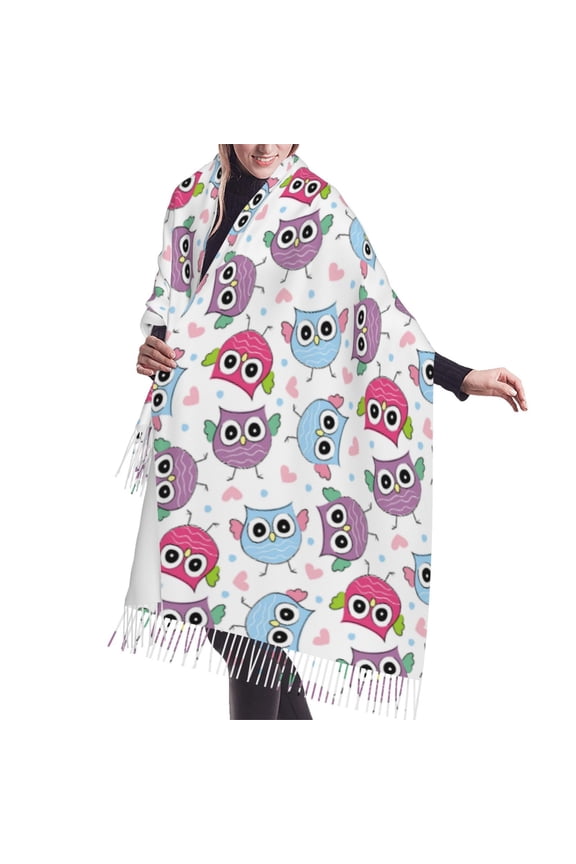 Shawl Wraps for Women - Blue Purple Pink Owl Oversized Fall Winter Fashion Blanket Scarf for Women