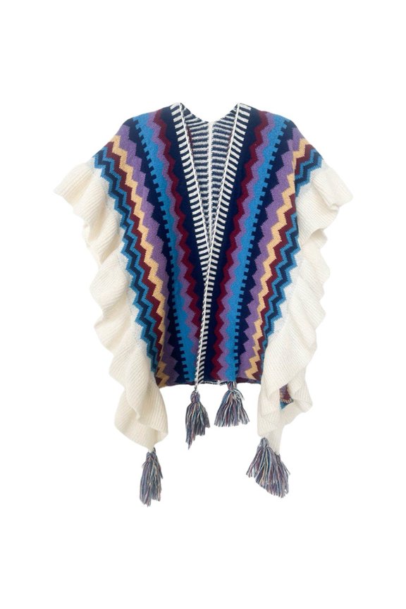 Shawl Wraps for Women, Bohemian Ethnic Style Cape Open Front Poncho Scarf Blanket Cardigan Coat with Tassels for Spring Autumn Winter