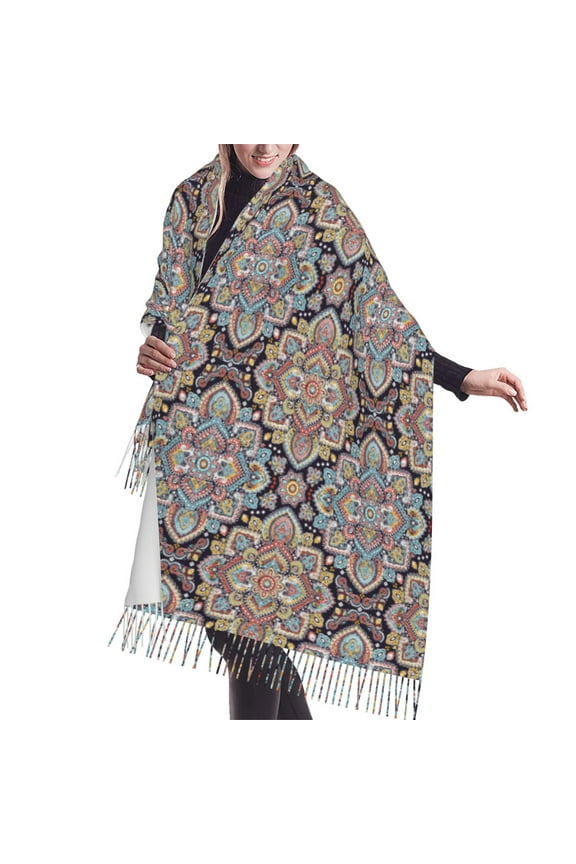 Shawl Wraps for Women - Boho Mandala Pattern Oversized Fall Winter Fashion Blanket Scarf for Women