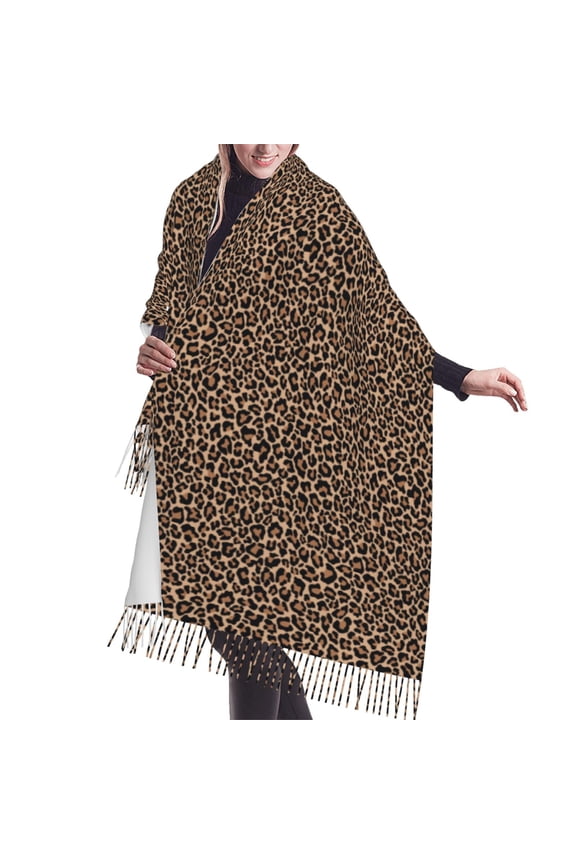 Shawl Wraps for Women - Brown leopard print A Oversized Fall Winter Fashion Blanket Scarf for Women
