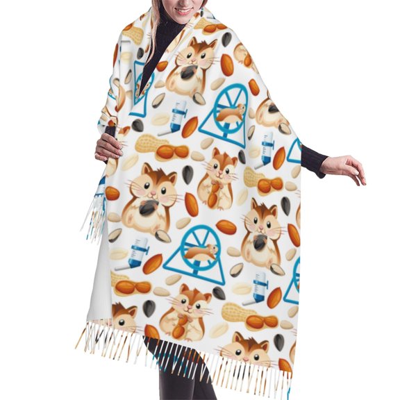 Shawl Wraps for Women - Cartoon Cute Hamster Nut Peanut Oversized Fall Winter Fashion Blanket Scarf for Women