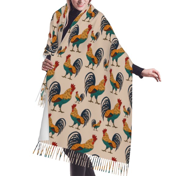 Shawl Wraps for Women - Cartoon Cute Rooster Chicken Oversized Fall Winter Fashion Blanket Scarf for Women