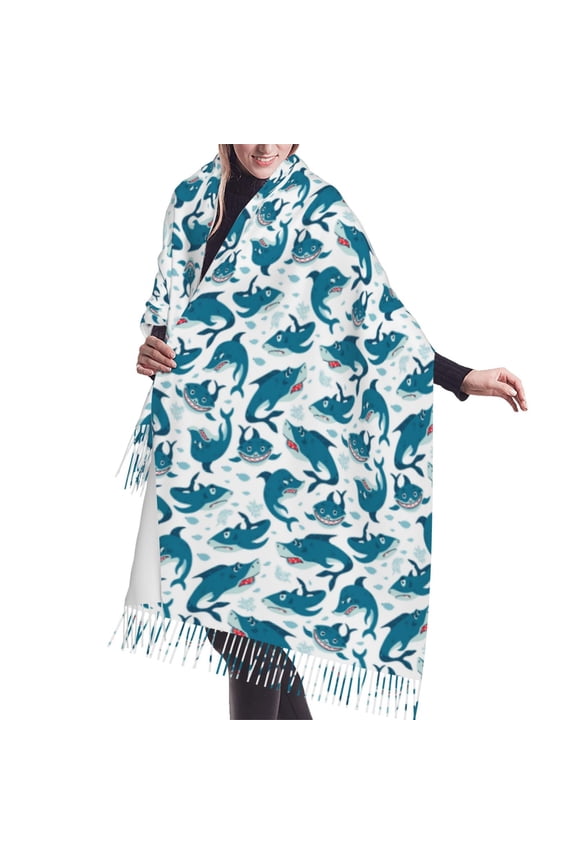 Shawl Wraps for Women - Cartoon Funny Cute Shark_A Oversized Fall Winter Fashion Blanket Scarf for Women