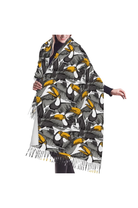 Shawl Wraps for Women - Cartoon Funny Toucan Bird Plant Oversized Fall Winter Fashion Blanket Scarf for Women