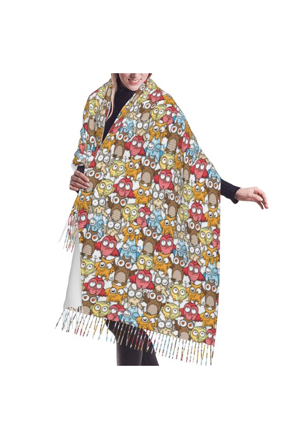 Shawl Wraps for Women - Cartoon Owls 1 Oversized Fall Winter Fashion Blanket Scarf for Women