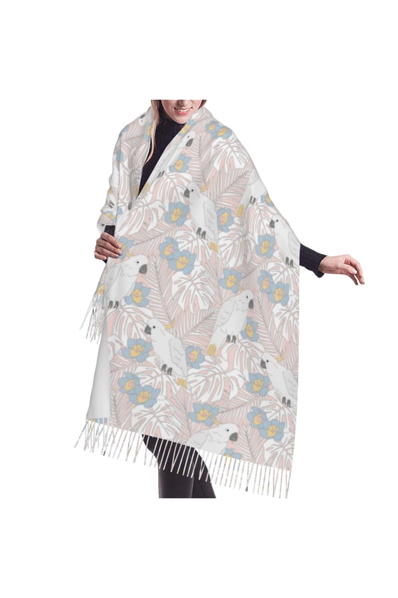 Shawl Wraps for Women - Cartoon Palm Leaf Monstera Parrot Oversized Fall Winter Fashion Blanket Scarf for Women