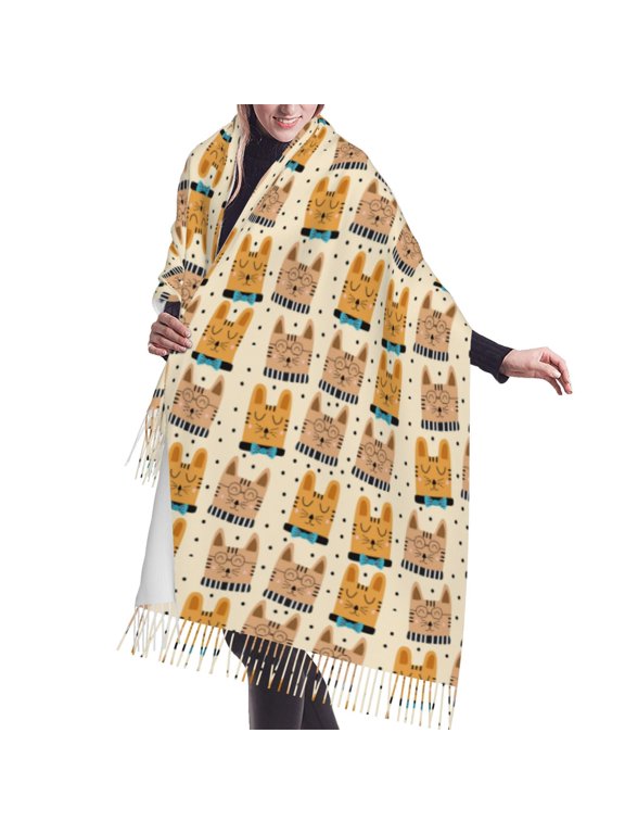 Shawl Wraps for Women - Classic Smiling Cartoon Cat Oversized Fall Winter Fashion Blanket Scarf for Women