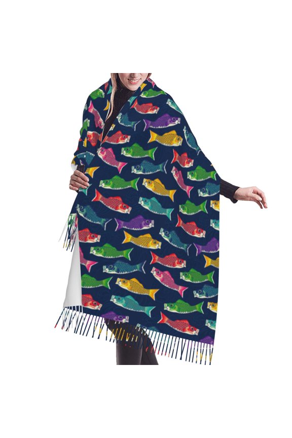 Shawl Wraps for Women - Colorful Carp Streamer 1 Oversized Fall Winter Fashion Blanket Scarf for Women