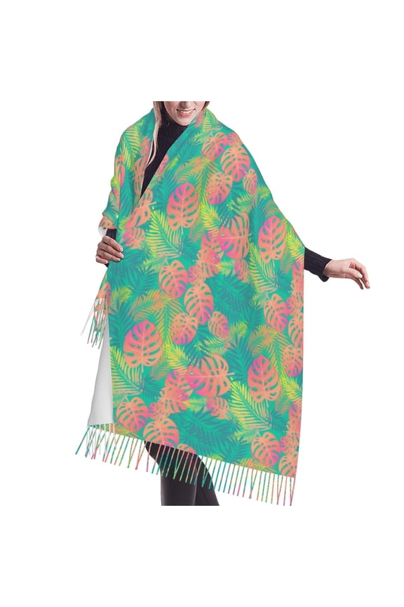 Shawl Wraps for Women - Colorful Palm Leaves Oversized Fall Winter Fashion Blanket Scarf for Women