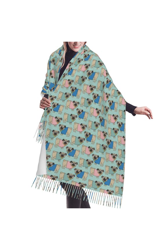 Shawl Wraps for Women - Colorful Pugs Oversized Fall Winter Fashion Blanket Scarf for Women