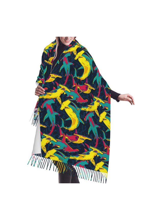 Shawl Wraps for Women - Colorful golden hammerhead shark Oversized Fall Winter Fashion Blanket Scarf for Women