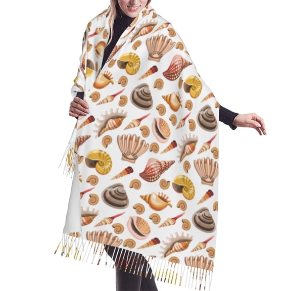 Shawl Wraps for Women - Conch Shells Print No.9045 Oversized Fall Winter Fashion Blanket Scarf for Women