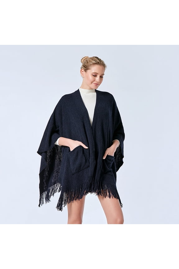 Shawl Wraps for Women, Cozy Lightweight Poncho Cape with Pockets, Warm for Fall Winter Travel