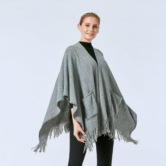 Shawl Wraps for Women, Cozy Lightweight Poncho Cape with Pockets, Warm for Fall Winter Travel