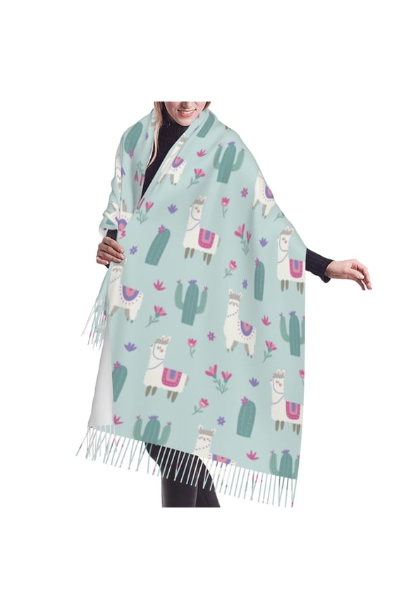 Shawl Wraps for Women - Cute Alpaca Cactus Plant Flowers Oversized Fall Winter Fashion Blanket Scarf for Women