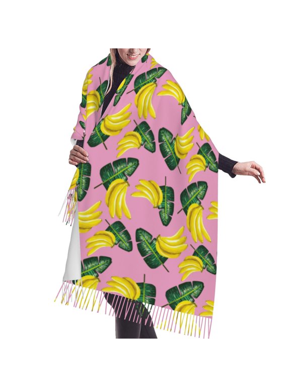 Shawl Wraps for Women - Cute Banana Green Leaves Oversized Fall Winter Fashion Blanket Scarf for Women