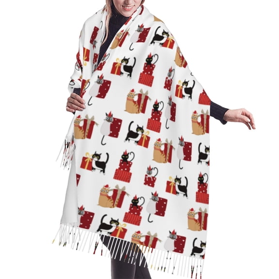 Shawl Wraps for Women - Cute Cat And Christmas Gift Oversized Fall Winter Fashion Blanket Scarf for Women