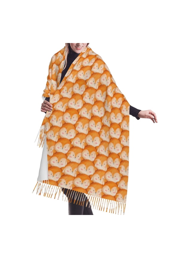 Shawl Wraps for Women - Cute Fox Faces Pattern Oversized Fall Winter Fashion Blanket Scarf for Women