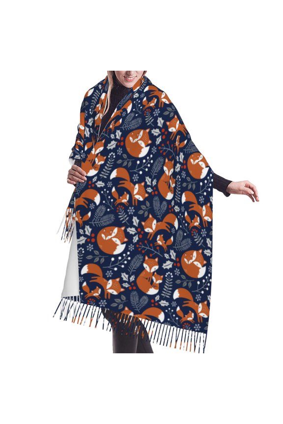 Shawl Wraps for Women - Cute Foxes Oversized Fall Winter Fashion Blanket Scarf for Women