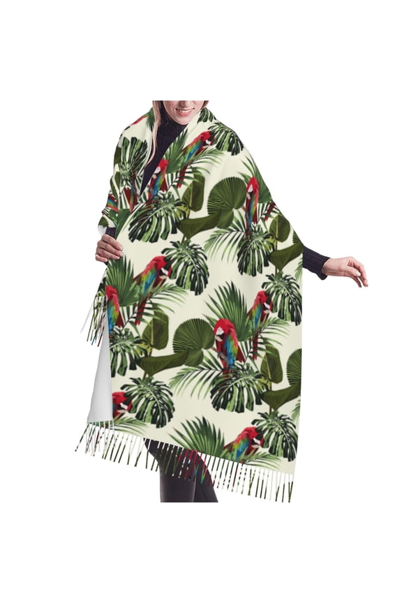 Shawl Wraps for Women - Cute Parrot Palm Leaves Monstera Oversized Fall Winter Fashion Blanket Scarf for Women