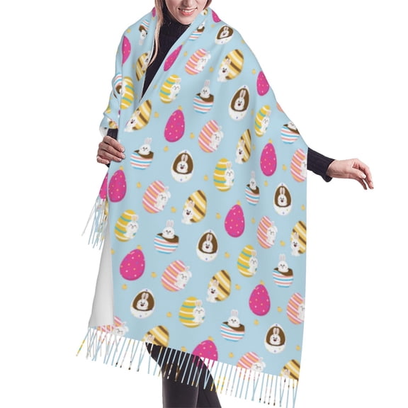 Shawl Wraps for Women - Cute Rabbit Pattern Egg Blue Oversized Fall Winter Fashion Blanket Scarf for Women