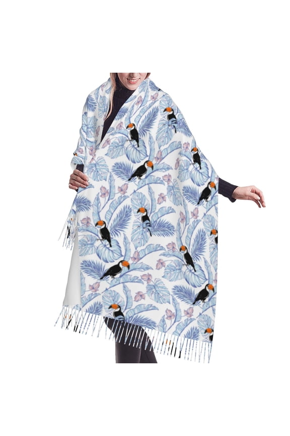 Shawl Wraps for Women - Cute Toucan Monstera Palm Leaves Oversized Fall Winter Fashion Blanket Scarf for Women