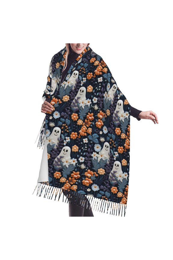 Shawl Wraps for Women - Cute ghost in the flowers Oversized Fall Winter Fashion Blanket Scarf for Women