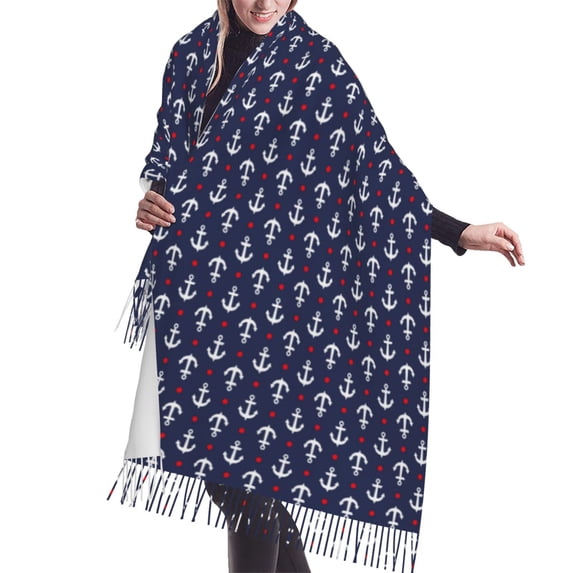 Shawl Wraps for Women - Dark blue anchors red dots Oversized Fall Winter Fashion Blanket Scarf for Women