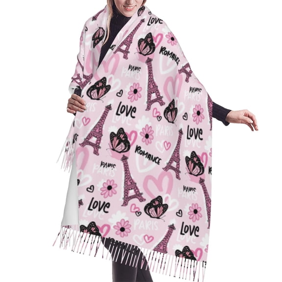 Shawl Wraps for Women - Eiffel Tower and Butterflies Oversized Fall Winter Fashion Blanket Scarf for Women