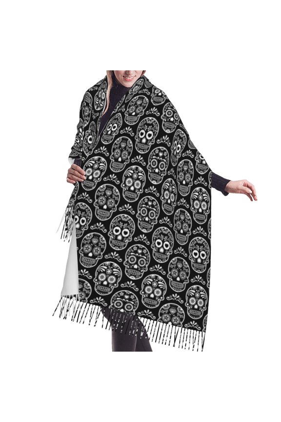 Shawl Wraps for Women - Exotic Black White Line Skull Oversized Fall Winter Fashion Blanket Scarf for Women