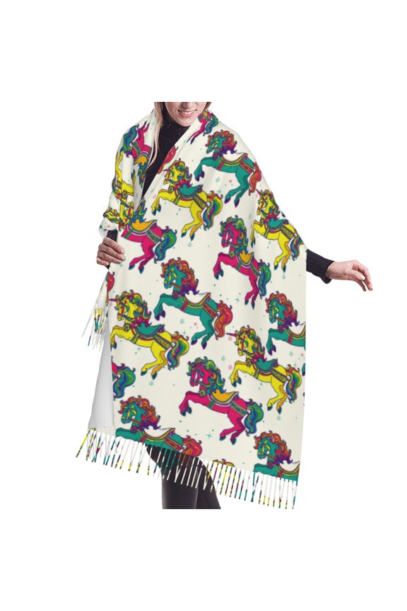 Shawl Wraps for Women - Exotic Colorful Cute Horse Oversized Fall Winter Fashion Blanket Scarf for Women