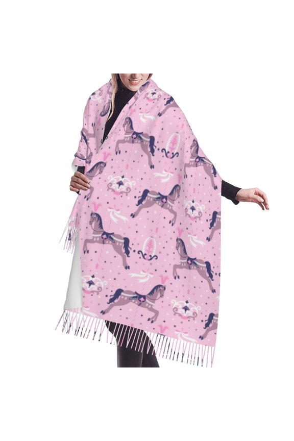 Shawl Wraps for Women - Exotic Cute Horse Star Pink Oversized Fall Winter Fashion Blanket Scarf for Women