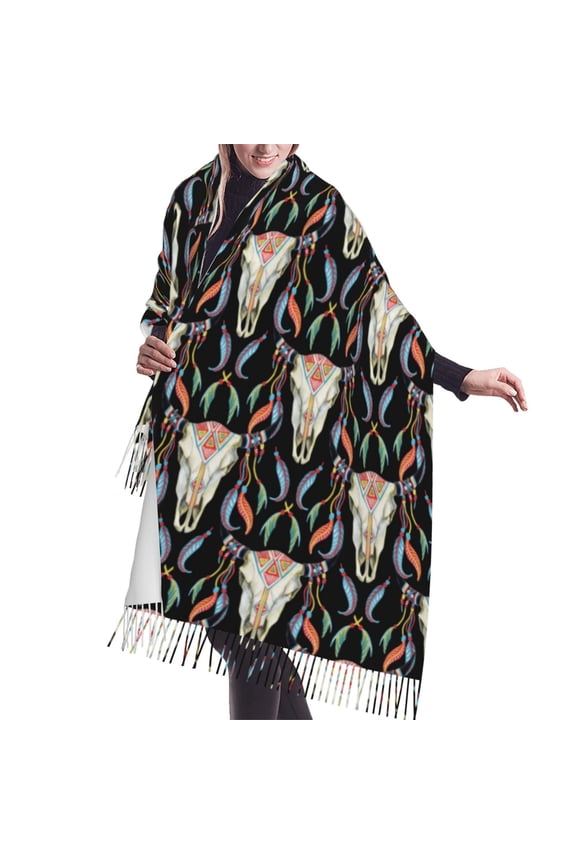 Shawl Wraps for Women - Exotic buffalo skull cool Oversized Fall Winter Fashion Blanket Scarf for Women