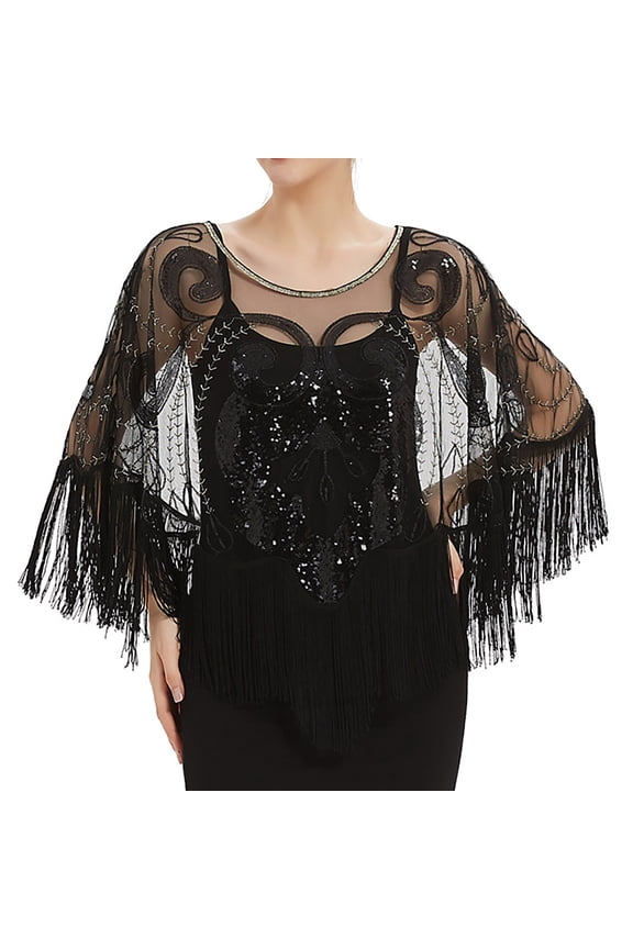 Shawl Wraps for Women Fashionable Mesh Sequined Tassel Gown Elegant Beaded Smock Cape Womens Wraps and Shawls