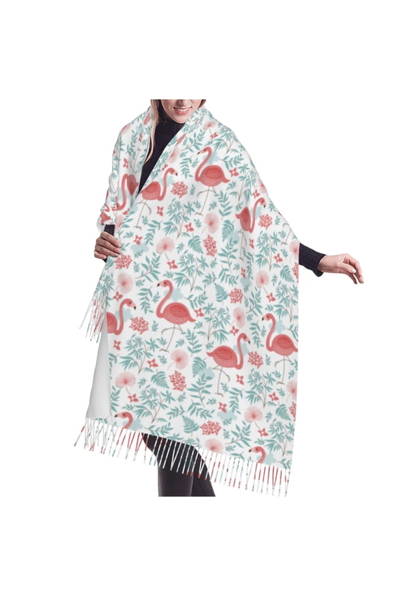 Shawl Wraps for Women - Flamingo Banana Leaf Oversized Fall Winter Fashion Blanket Scarf for Women