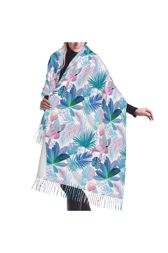 Shawl Wraps for Women - Flamingo Palm Leaves Oversized Fall Winter Fashion Blanket Scarf for Women