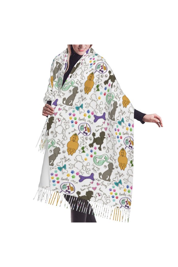 Shawl Wraps for Women - Funny Cute Poodle Dog Oversized Fall Winter Fashion Blanket Scarf for Women