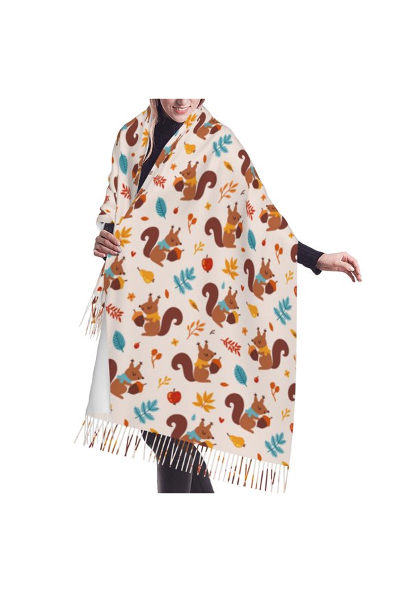 Shawl Wraps for Women - Funny Cute Squirrel Pine Cone_A Oversized Fall Winter Fashion Blanket Scarf for Women