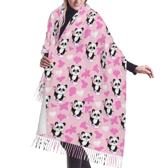 Shawl Wraps for Women - Funny Panda Draws A Heart Oversized Fall Winter Fashion Blanket Scarf for Women