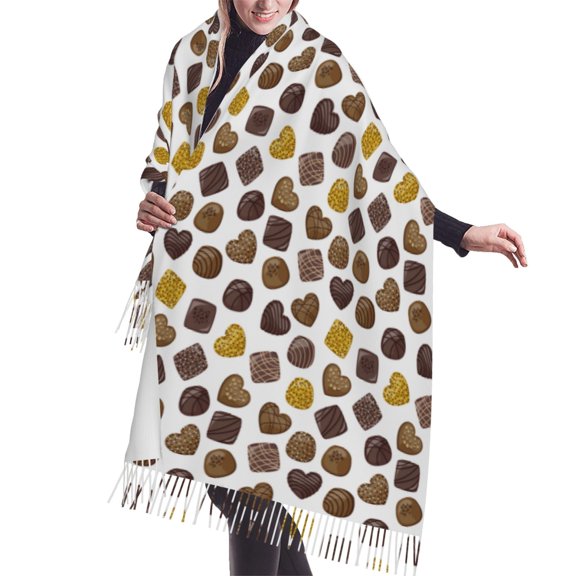 Shawl Wraps for Women - Golden Brown Chocolate Print Oversized Fall Winter Fashion Blanket Scarf for Women