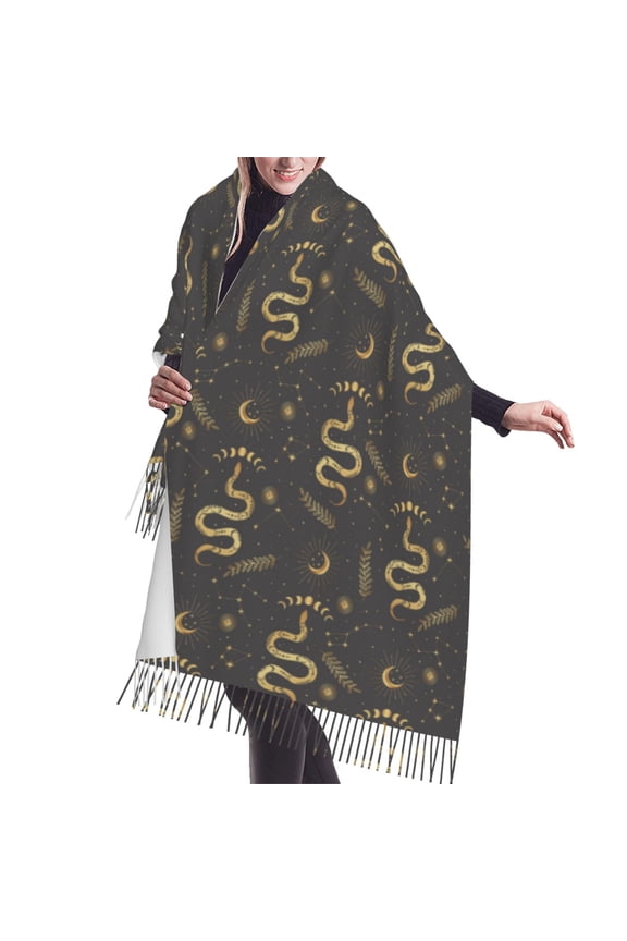 Shawl Wraps for Women - Gothic Funny Golden Snake Moon Oversized Fall Winter Fashion Blanket Scarf for Women