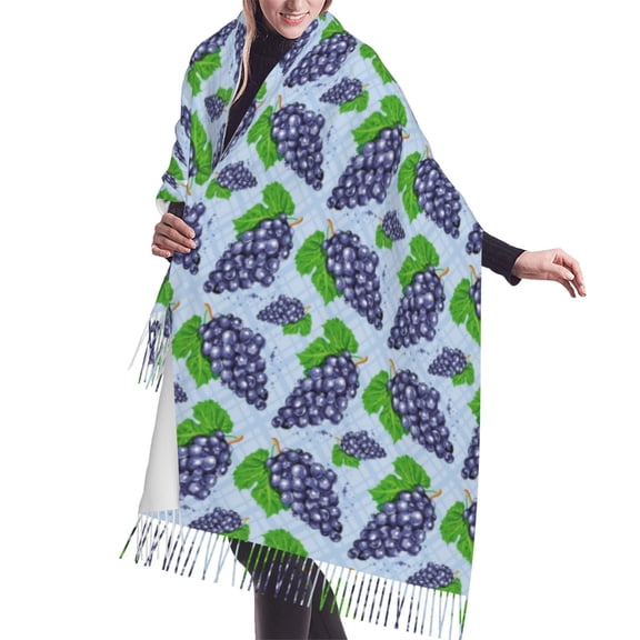 Shawl Wraps for Women - Grape Print blue Oversized Fall Winter Fashion Blanket Scarf for Women