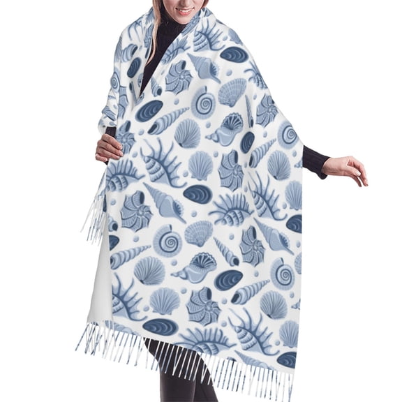 Shawl Wraps for Women - Gray Conch Shell Oversized Fall Winter Fashion Blanket Scarf for Women