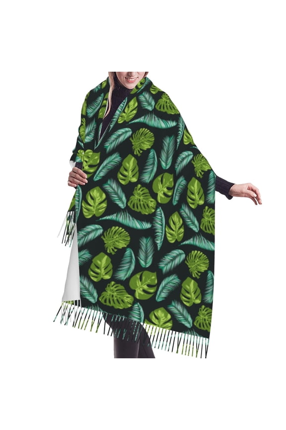 Shawl Wraps for Women - Green Palm Leaves Oversized Fall Winter Fashion Blanket Scarf for Women