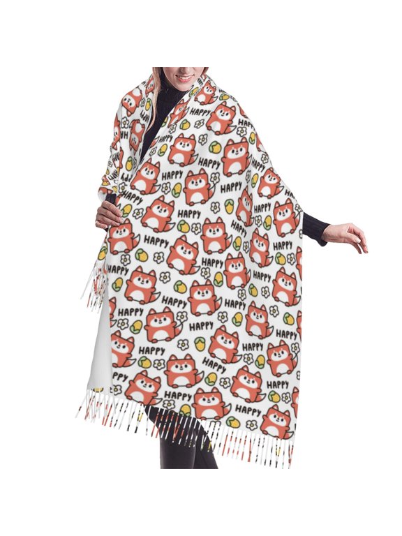 Shawl Wraps for Women - Happy Foxy Faces Oversized Fall Winter Fashion Blanket Scarf for Women